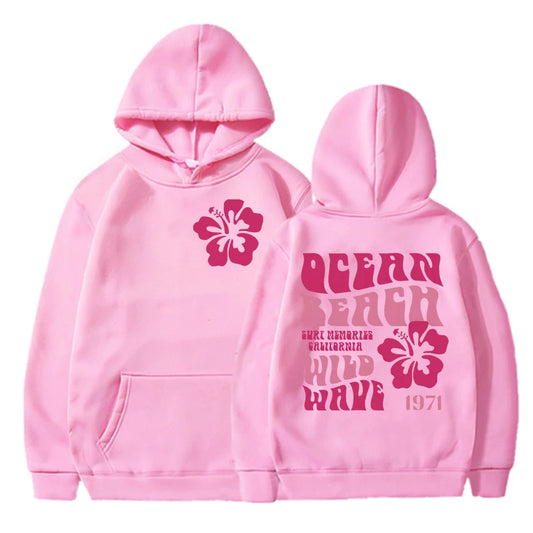 Kids Hoodie "Ocean Beach Wild Wave" Letter Print Hooded Boys Girls Aesthetics