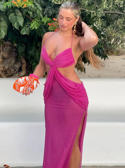 Sultry Horizon Backless Cross-Strap Maxi Dress