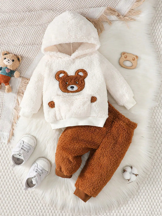 Baby Girl Cute Little Bear Fur Thick Design Suitable For Travel 2-Piece Set