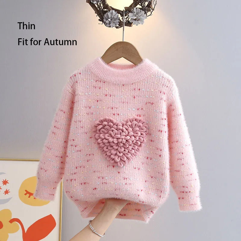 Children Autumn Winter Knitwear Love Heart O-Neck Pullovers Loose Colorful Spot Sweater