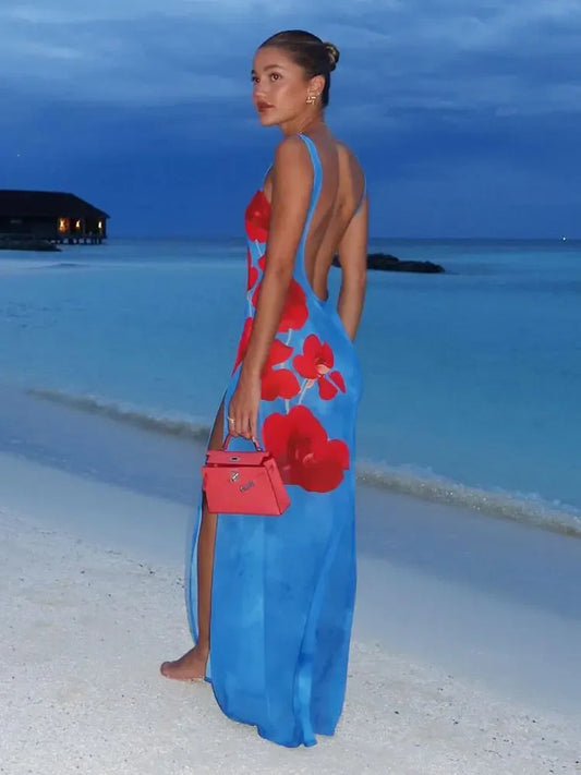 Ocean Muse Backless Split Maxi Dress