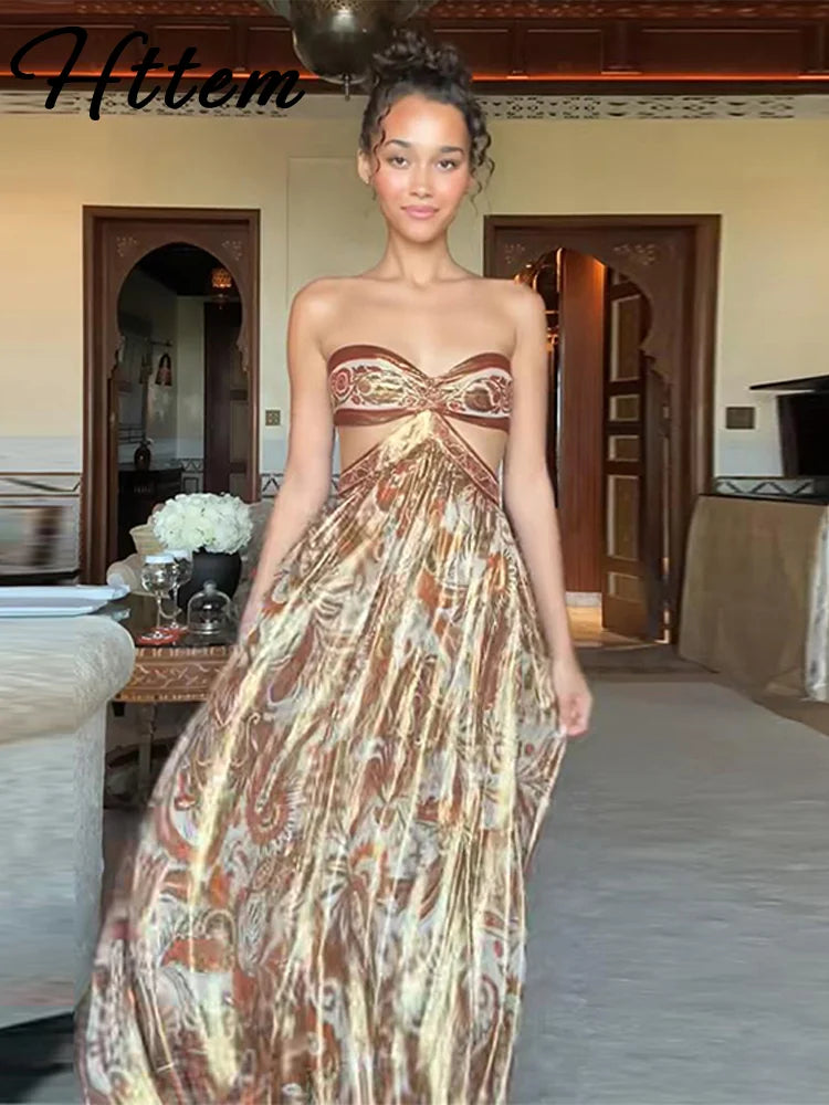 Golden Glow Strapless Hollow-Out Dress