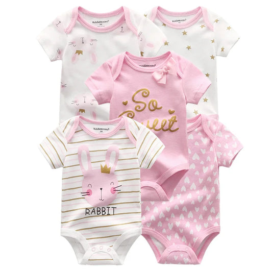 Kiddiezoom 5 Pcs/Lot Fashion Newborn Cartoon Short Sleeve Baby Boy Girl Bodysuits Soft 100%Cotton Infant Onesies