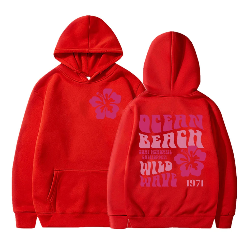 Kids Hoodie "Ocean Beach Wild Wave" Letter Print Hooded Boys Girls Aesthetics