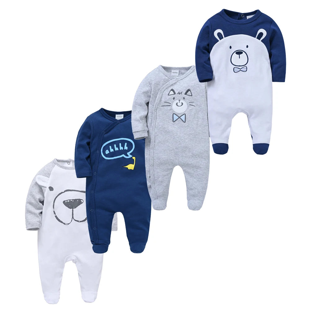 Kavkas Baby Boy Rompers 3/4 Pcs/lot Newborn Cotton Girls Clothes Long Sleeve Summer Soft Jumpsuit O-neck 0-12m Onesie Clothing