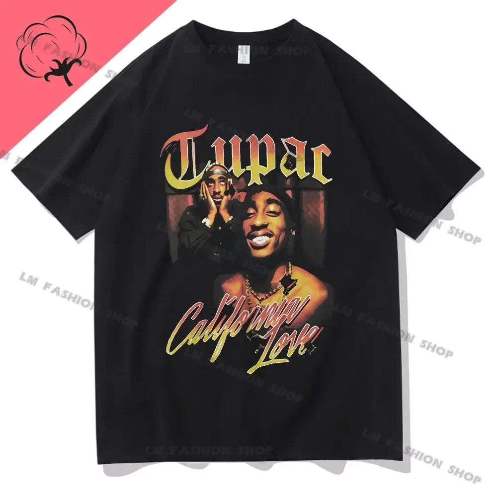 Hip Hop Women Men TShirt Rapper Tupac Graphic Print T-shirts Y2K Streetwear Cotton Tops Unisex Harajuku Casual Short Sleeve Tees