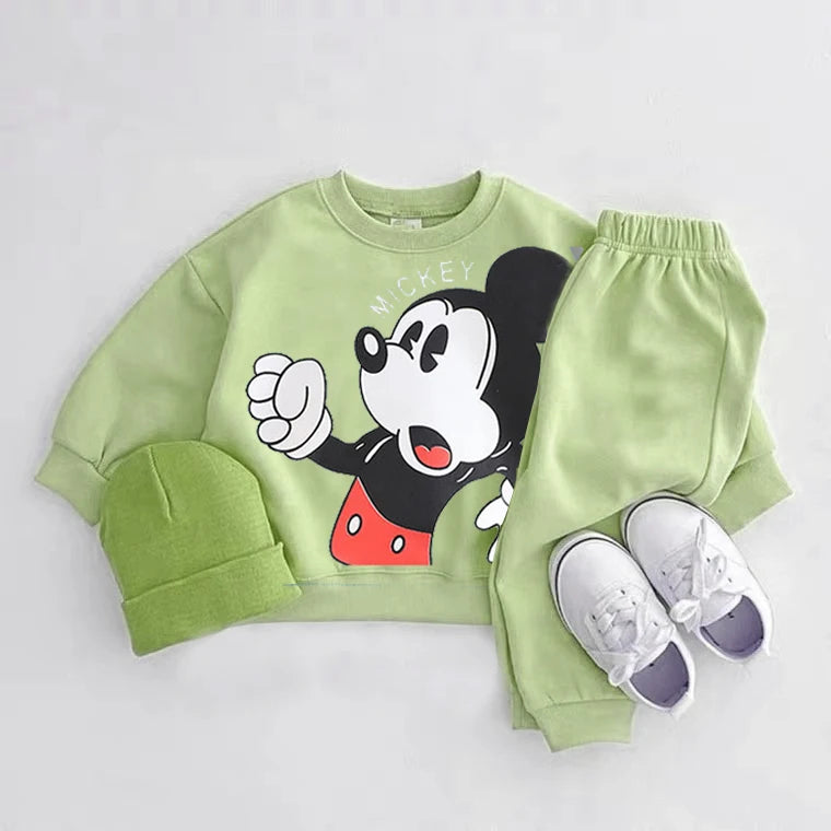 Mickey Mouse Print Tops Loose Trousers Infant Boys Spring New Style Cute Hoodies 2 Piece/set Baby Unisex Costume Green Tracksuit