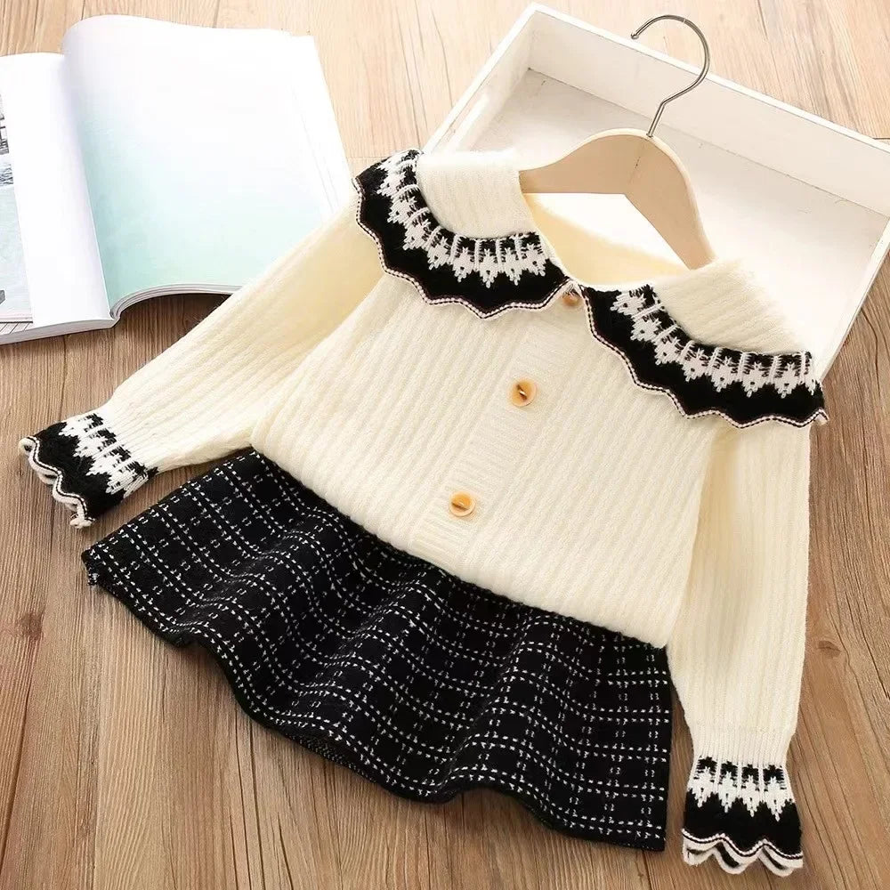 Girls Fashion Knitwear Set Baby Girls College Style Cardigan Sweater Kids Toddler Halloween Two-piece Set Clothes Outfits