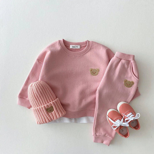 Baby Boys Girls Set Autumn Little Bear Embroidery Tops Coat + Pants Suit