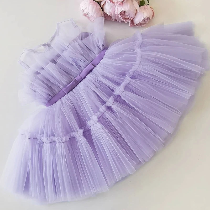 Girls Wedding Princess Dress Baby Kids Elegant Party Tutu Fluffy Prom Gown Children Bridesmaids Evening Tulle Birthday Dresses