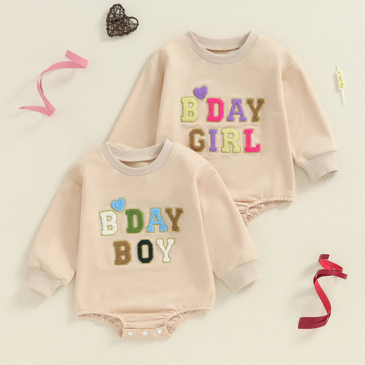 Citgeett Autumn Infant Baby Boys Girls Birthday Bodysuit Long Sleeve Letter Embroidery Playsuit Fall Clothes