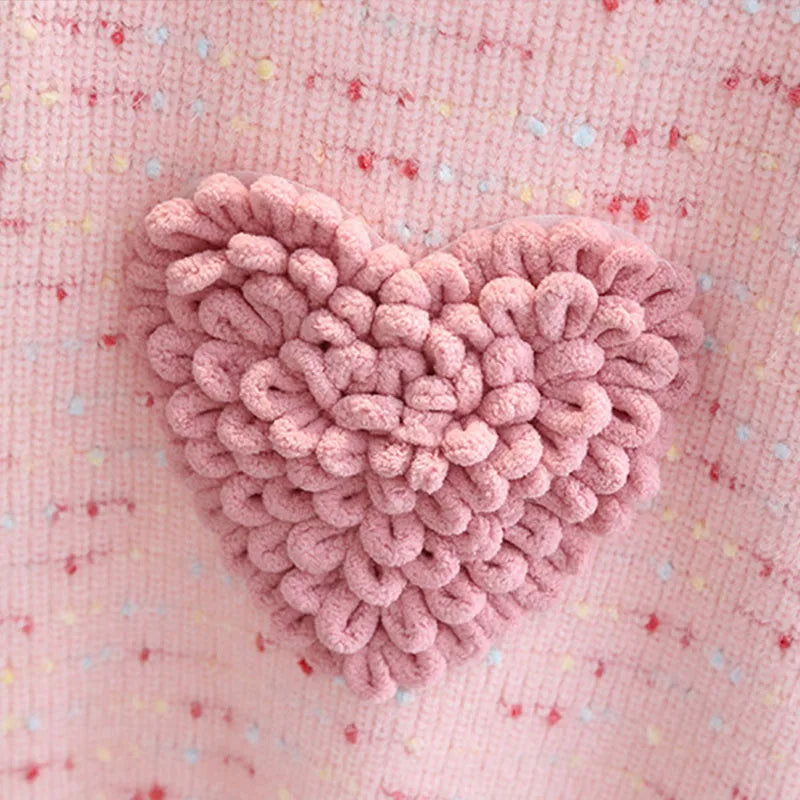 Children Autumn Winter Knitwear Love Heart O-Neck Pullovers Loose Colorful Spot Sweater