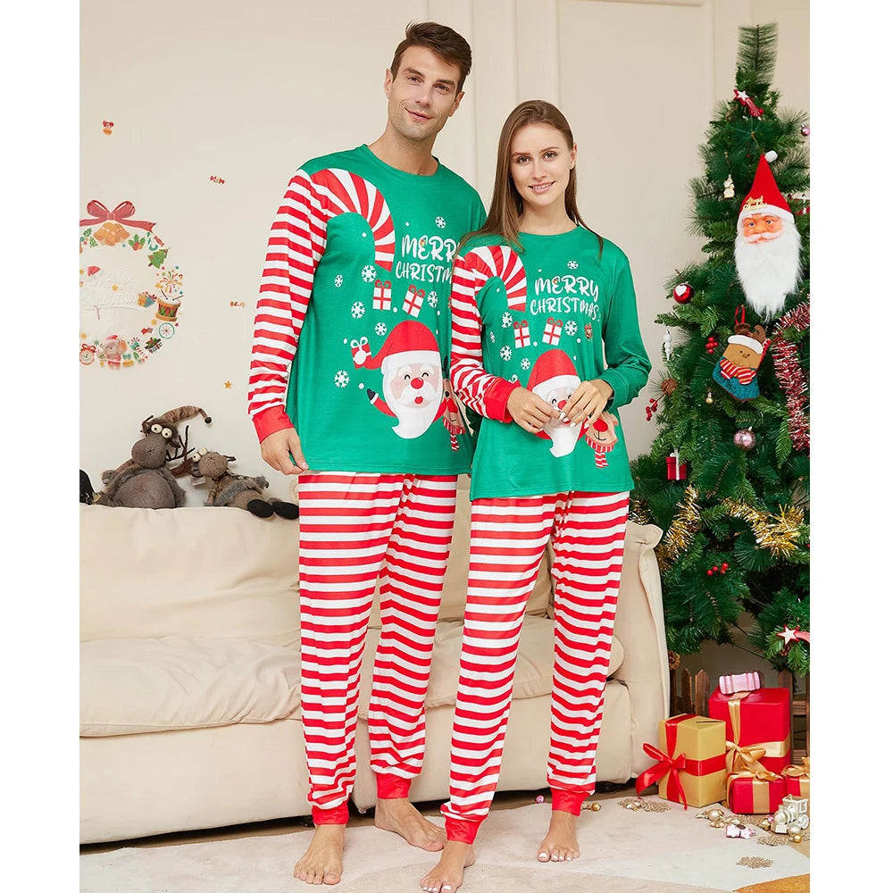 Christmas Father Son Mom Daughter Matching Pajamas Set Santa Claus Hat