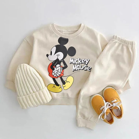 Mickey Mouse Printed Sweatshirts Sets Child New Style O-neck Hoodies +Trousers Baby Boys Casual Fashion Cartoon Gray Tracksuits