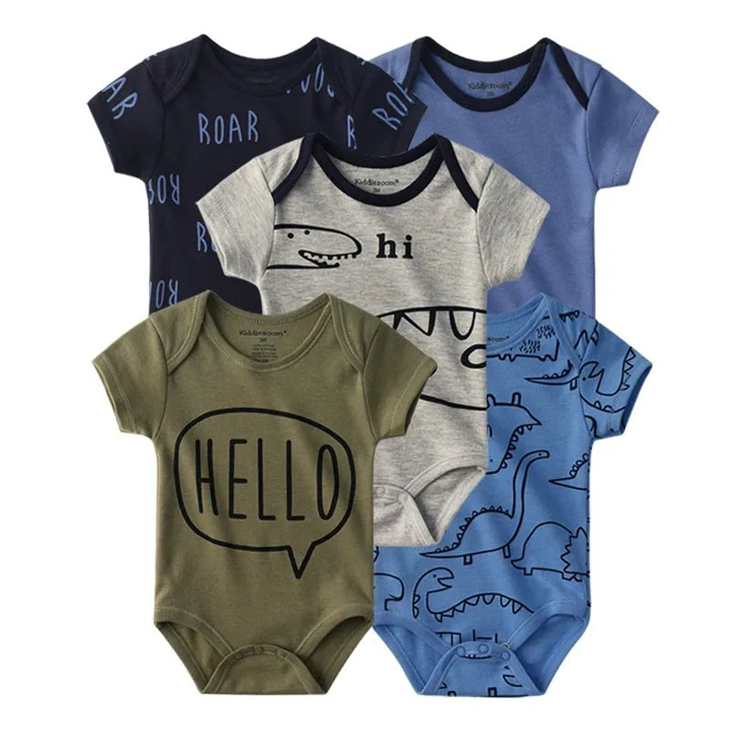 Kiddiezoom 5 Pcs/Lot Fashion Newborn Cartoon Short Sleeve Baby Boy Girl Bodysuits Soft 100%Cotton Infant Onesies