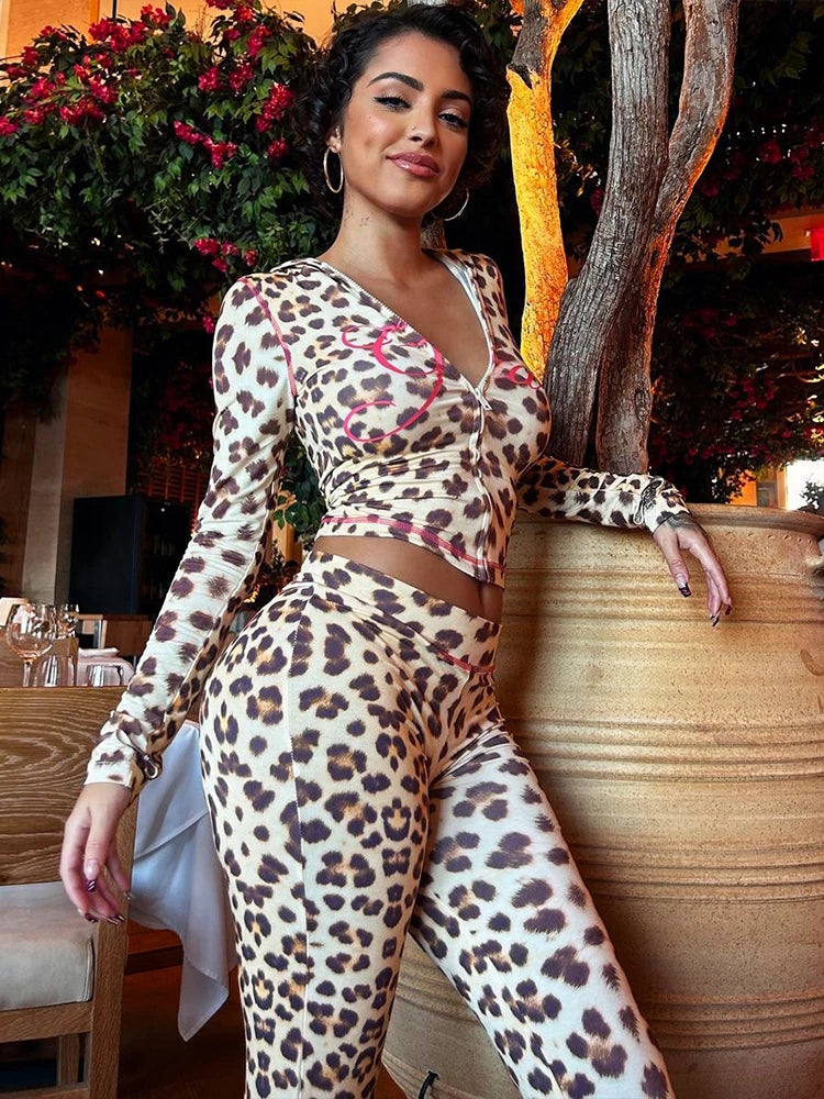 Girl Leopard Color Flare Pant Suit