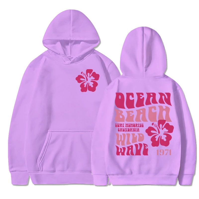 Kids Hoodie "Ocean Beach Wild Wave" Letter Print Hooded Boys Girls Aesthetics
