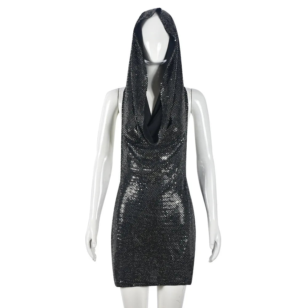 Midnight Luxe Sequin Hoodie Mini Dress
