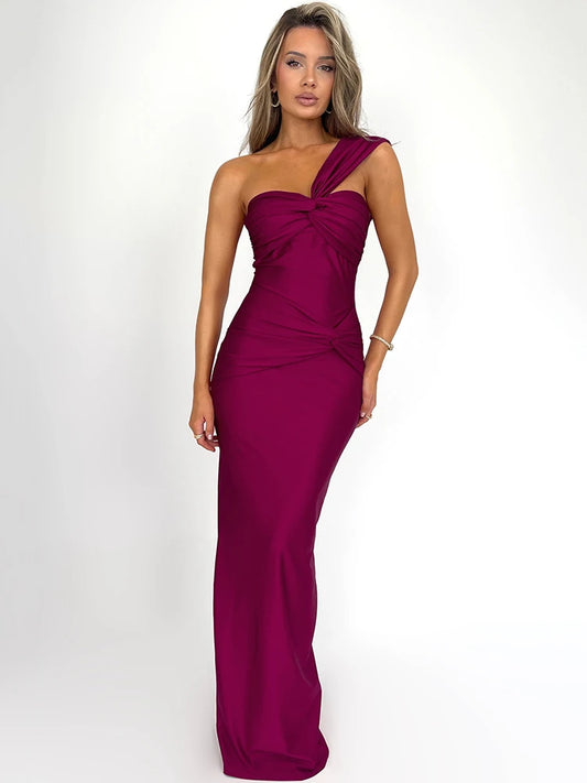 Chic Allure Strapless One Shoulder Sleeveless Bodycon Maxi Dress