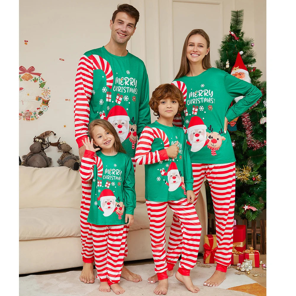 Christmas Father Son Mom Daughter Matching Pajamas Set Santa Claus Hat