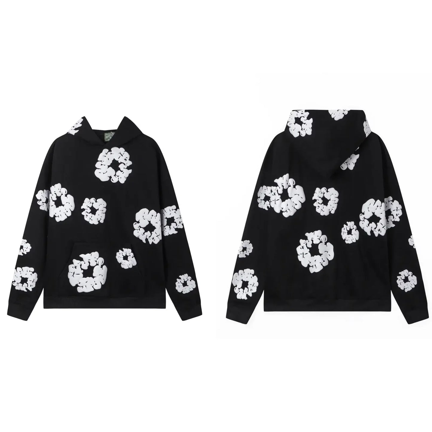 Fashion Flower New Mens Womens Same Foam Kapok Printing Long-sleeved Fleece Hooded Sweater Casual Loose Sweatpants Set