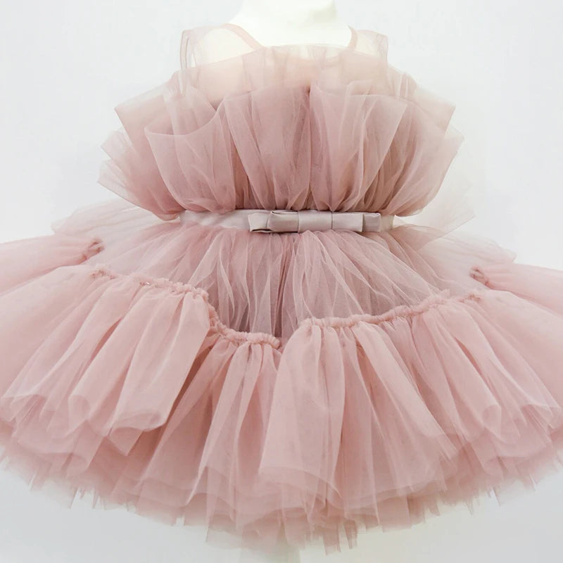 Girls Wedding Princess Dress Baby Kids Elegant Party Tutu Fluffy Prom Gown Children Bridesmaids Evening Tulle Birthday Dresses