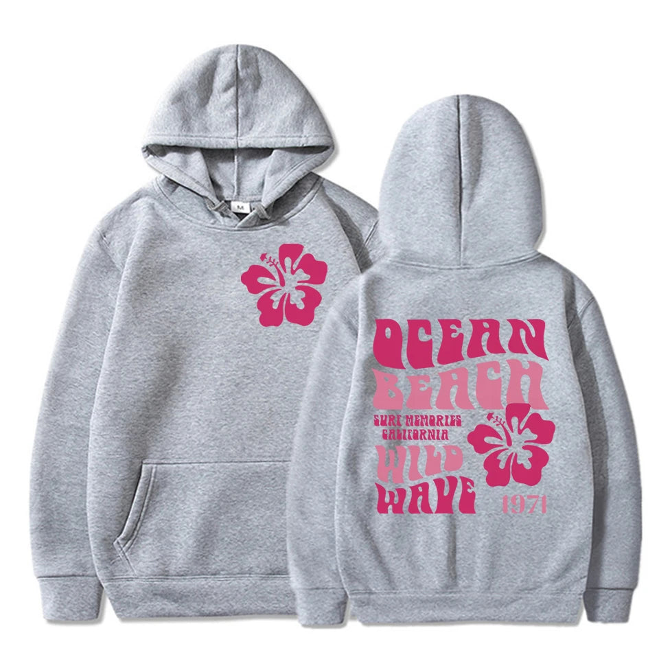 Kids Hoodie "Ocean Beach Wild Wave" Letter Print Hooded Boys Girls Aesthetics