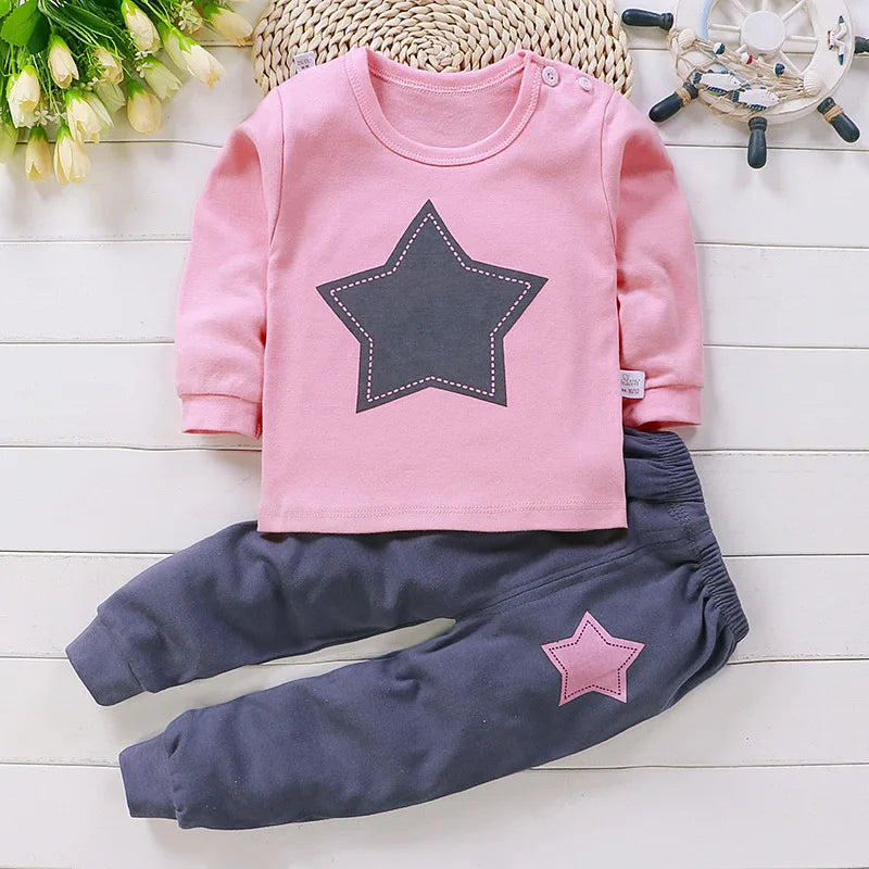 Cotton baby girl clothing winter newborn baby clothing set 2 sets of spring children's pajamas 0-5 year old baby cartoon casual