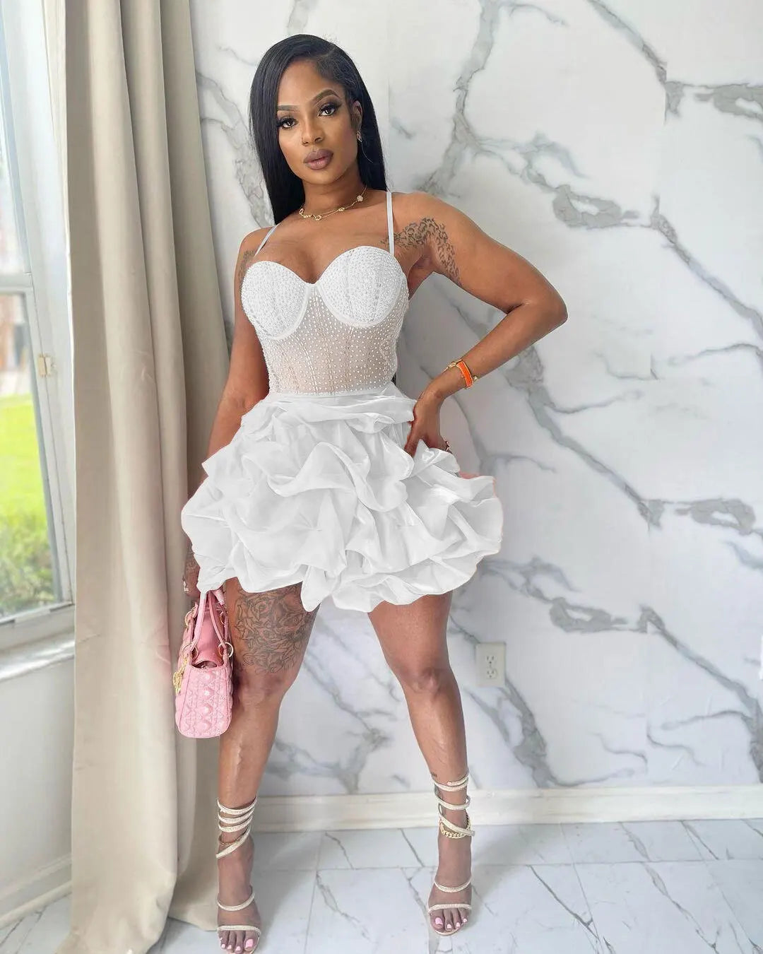 Womens Mesh Rhinestones Spaghetti Strap Bodycon Mini Cake Dress 2023 Sexy Sleeveless Night Club Party Birthday Ball Gown Dresses