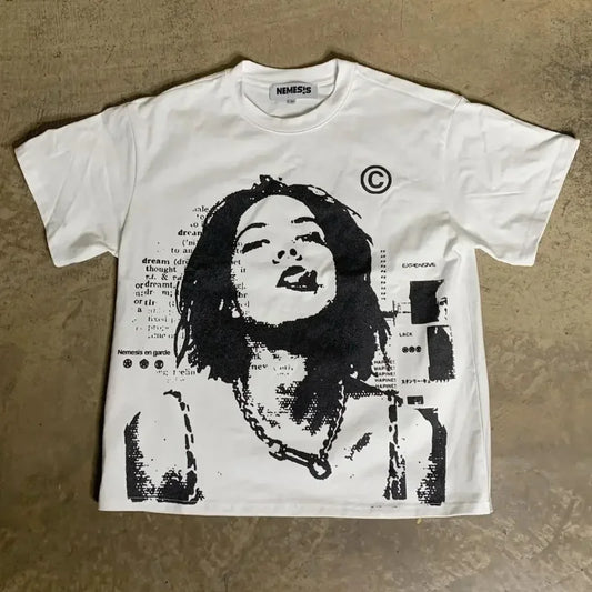 High Streetwear Oversized Graphic T Shirt Women Couple Y2k Top Hiphop Goth All Cotton Material Shirts  Tops