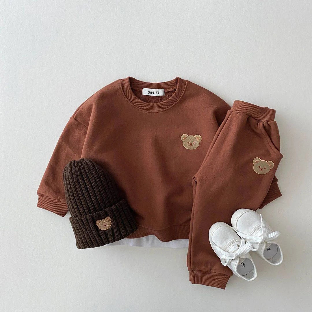 Baby Boys Girls Set Autumn Little Bear Embroidery Tops Coat + Pants Suit