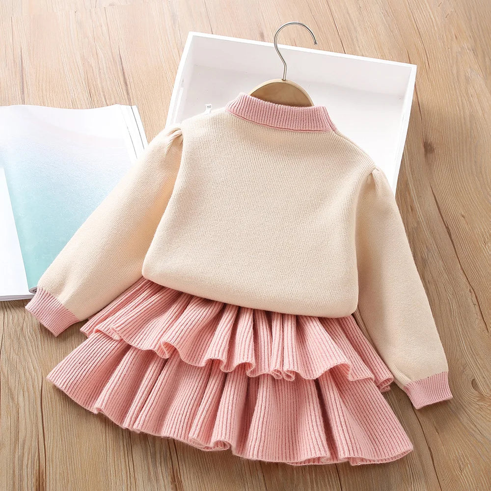 0-6-year-old new knitted children's sweater fashionable and cute baby girl clothing autumn warm baby set children's clothing 2PS