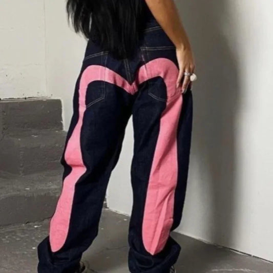 Y2K New Best-Selling Jeans Retro Personalized Print Jeans Women’s Punk Hip Hop Gothic Loose Straight Denims Couple Street wear