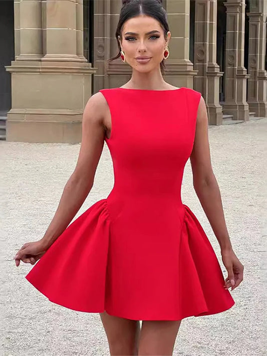 Fashion Solid Sleeveless Dress for Women Elegant Backless A Line Female Party Dress 2025 Spring New Slim Evening Club Lady Gown