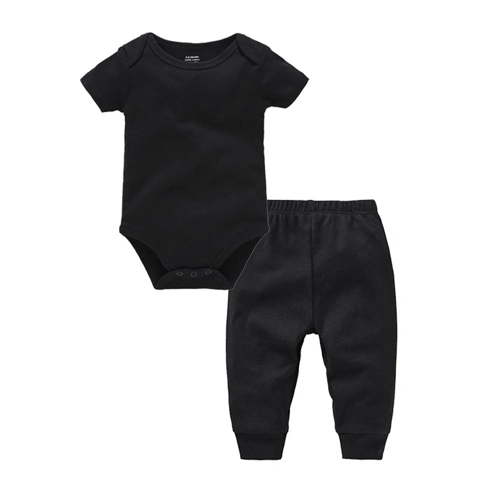 Baby Rompers Pants Set Plain Colors Short Sleeve Bodysuit