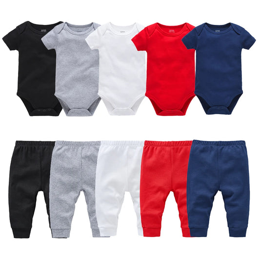 Baby Rompers Pants Set Plain Colors Short Sleeve Bodysuit