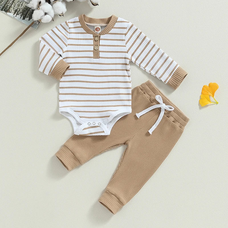 Baby Boy Long Sleeve Striped Print Romper