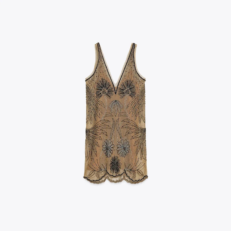 Lustrous Nights Sequin Mini Beading Dress