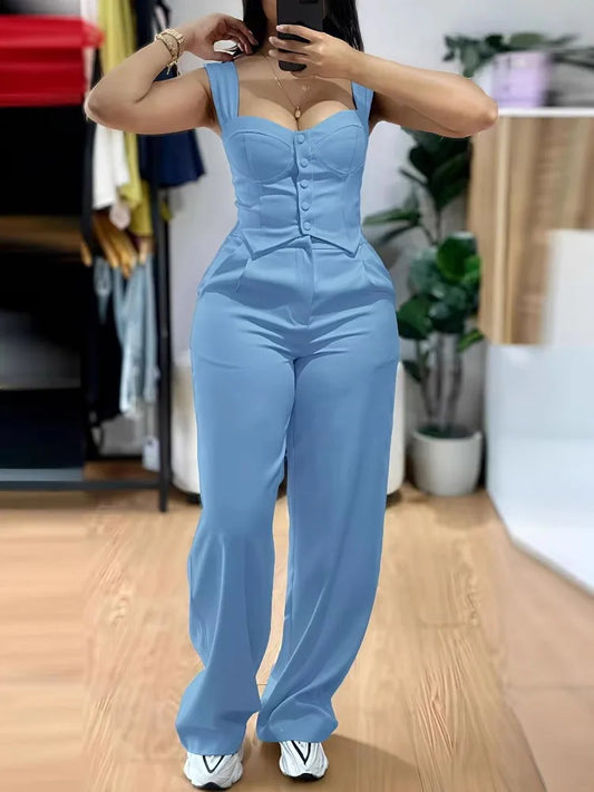 Minimalist Vest & Wide-Leg Pant Modern Maven Sleek Suit Duo