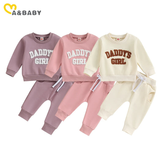 ma&baby 0-3Y Newborn Infant Baby Girl Clothes Sets Letter Embroidery Long Sleeve Tops Pants Casual Fall Spring Outfits