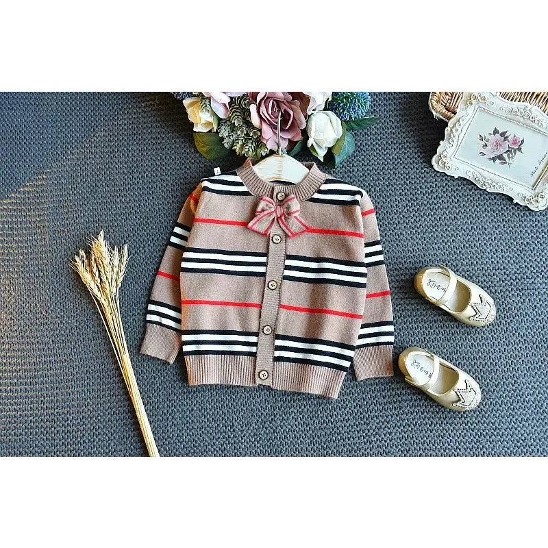 Baby Girl Clothes Set Autumn Winter New Fashion Striped Sweater Suit Cute Bow Knitted