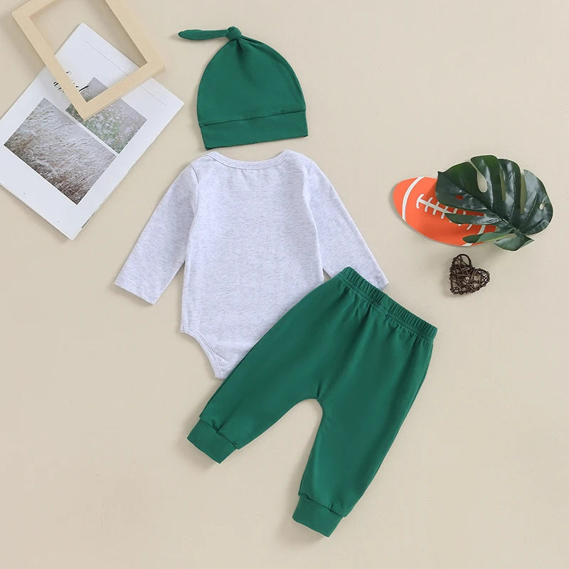 Baby 3Pcs Fall Outfits Long Sleeve Eagle Print Romper Pants Hat Set Infant Clothes