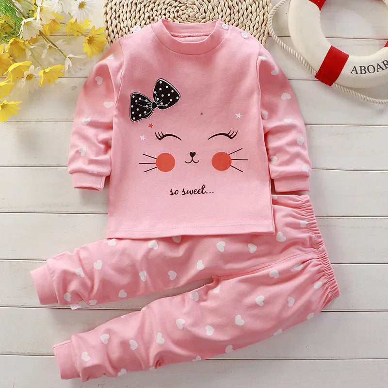 Cotton baby girl clothing winter newborn baby clothing set 2 sets of spring children's pajamas 0-5 year old baby cartoon casual