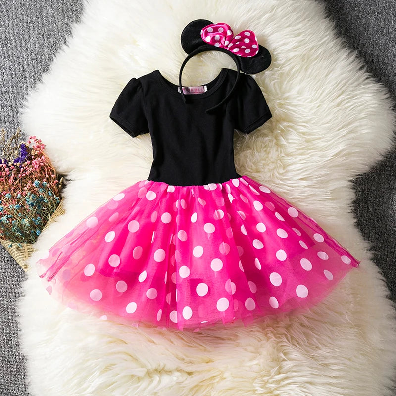 Girls Cosplay Cartoon Costume Kids Summer Short Sleeve Polka Dot Princess Dress Up Children Birthday Party Clothing