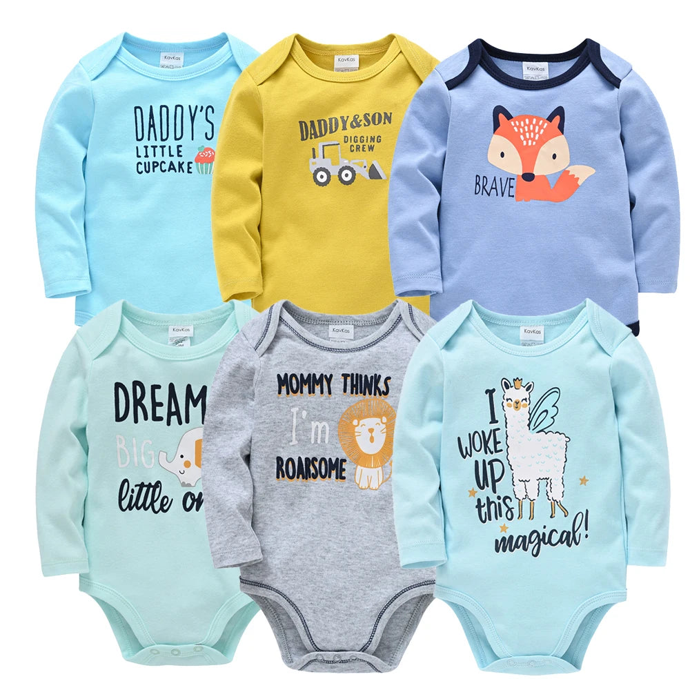 Kavkas Baby Clothes Boys Romper Newborn Infant Costume Cartoon Bodysuit Jumpsuit Family 100%Cotton 0-12Months For Bebes