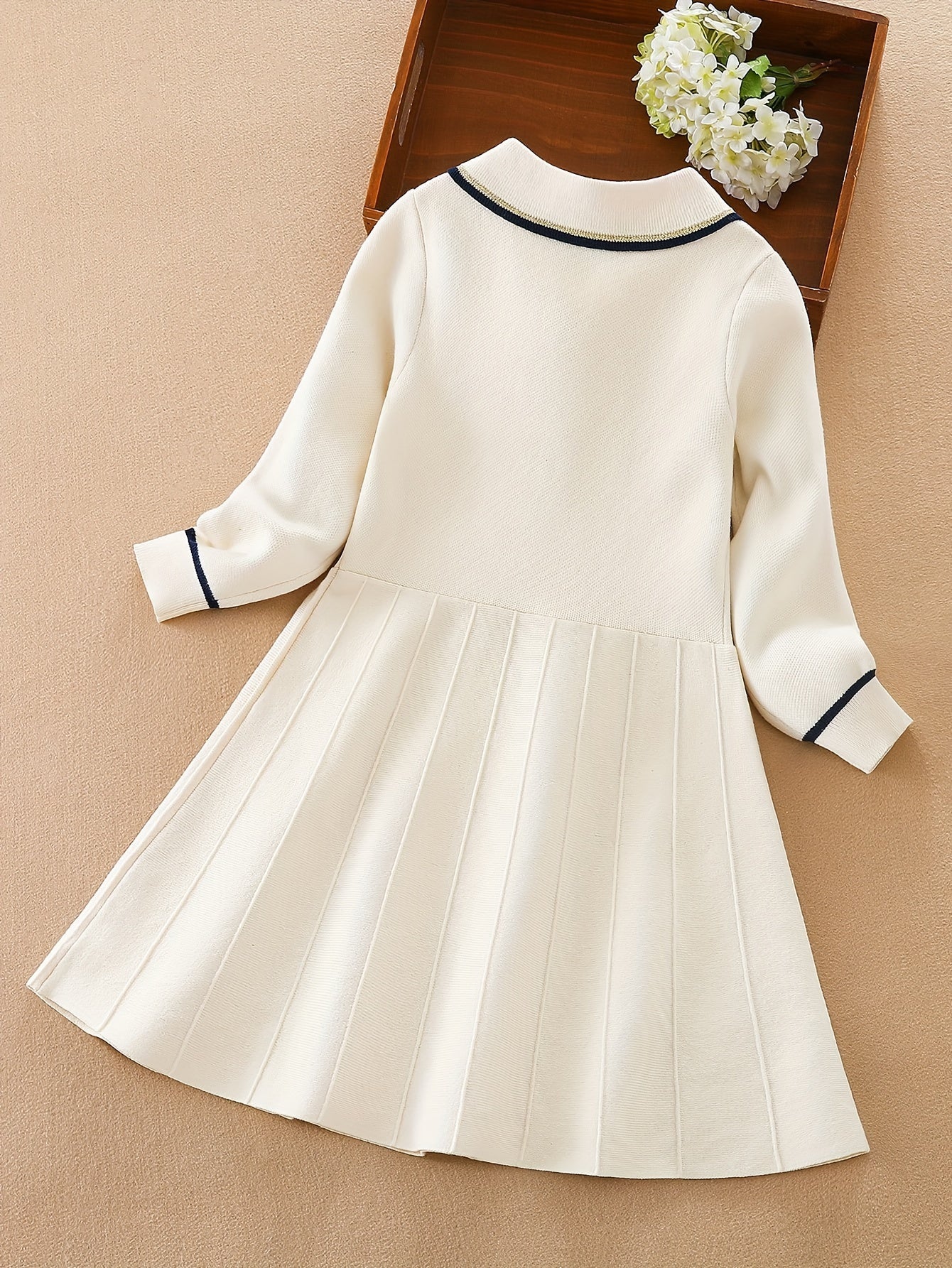 Girls Bear Embroidery Long Sleeve Knit Dress