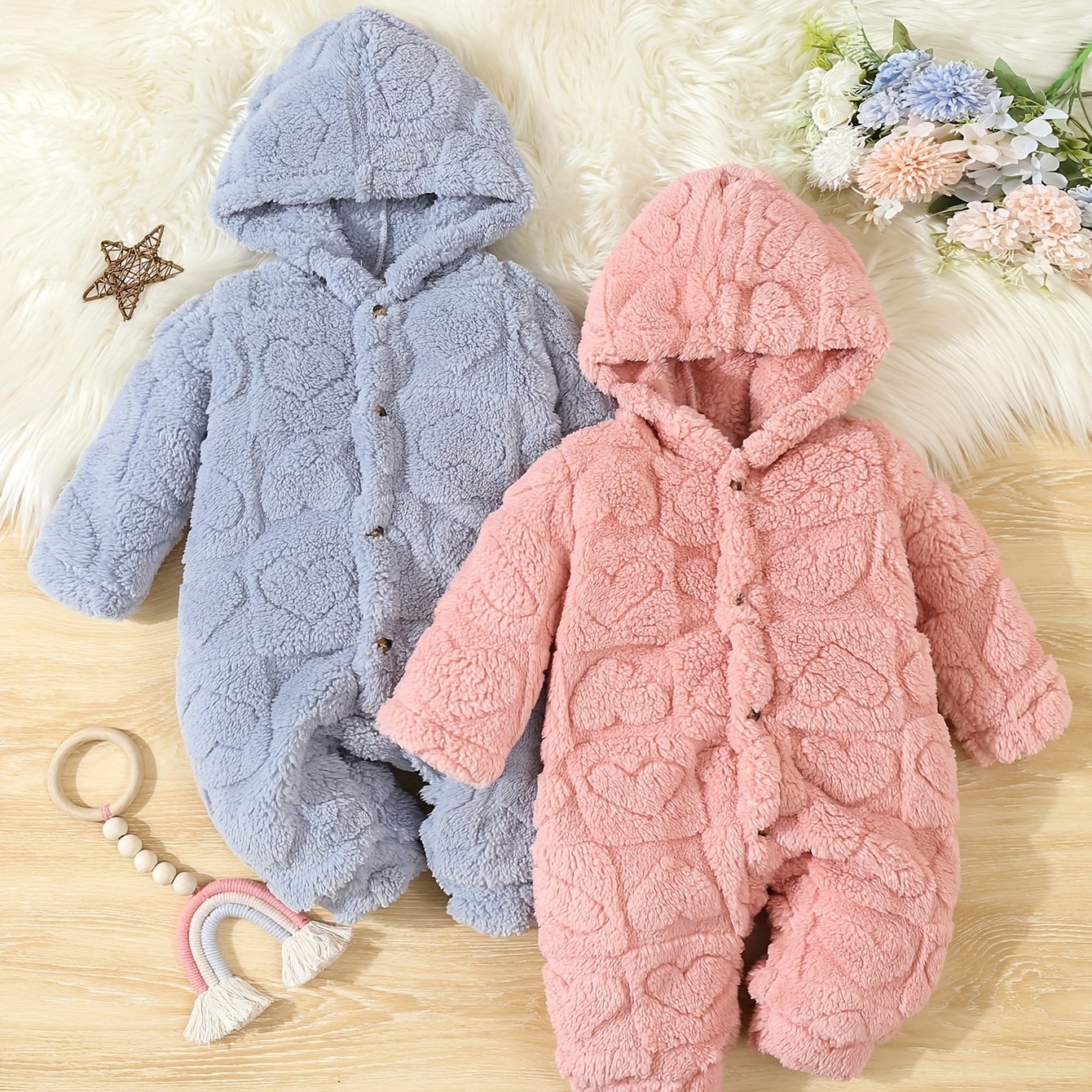 Cozy Fleece Hooded Rompers for Girls