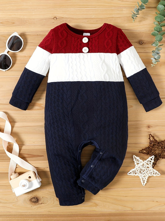 Toddler Baby Boys Cable Knit Contrast Color Bodysuit, Kids Casual Outdoor Clothes