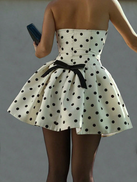 Chic Classic Polka Pop Strapless A-Line Fluffy Skirt Dress
