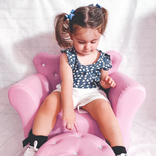 Children Sofa Armchair Chair Seat with Footstool Leather Pink